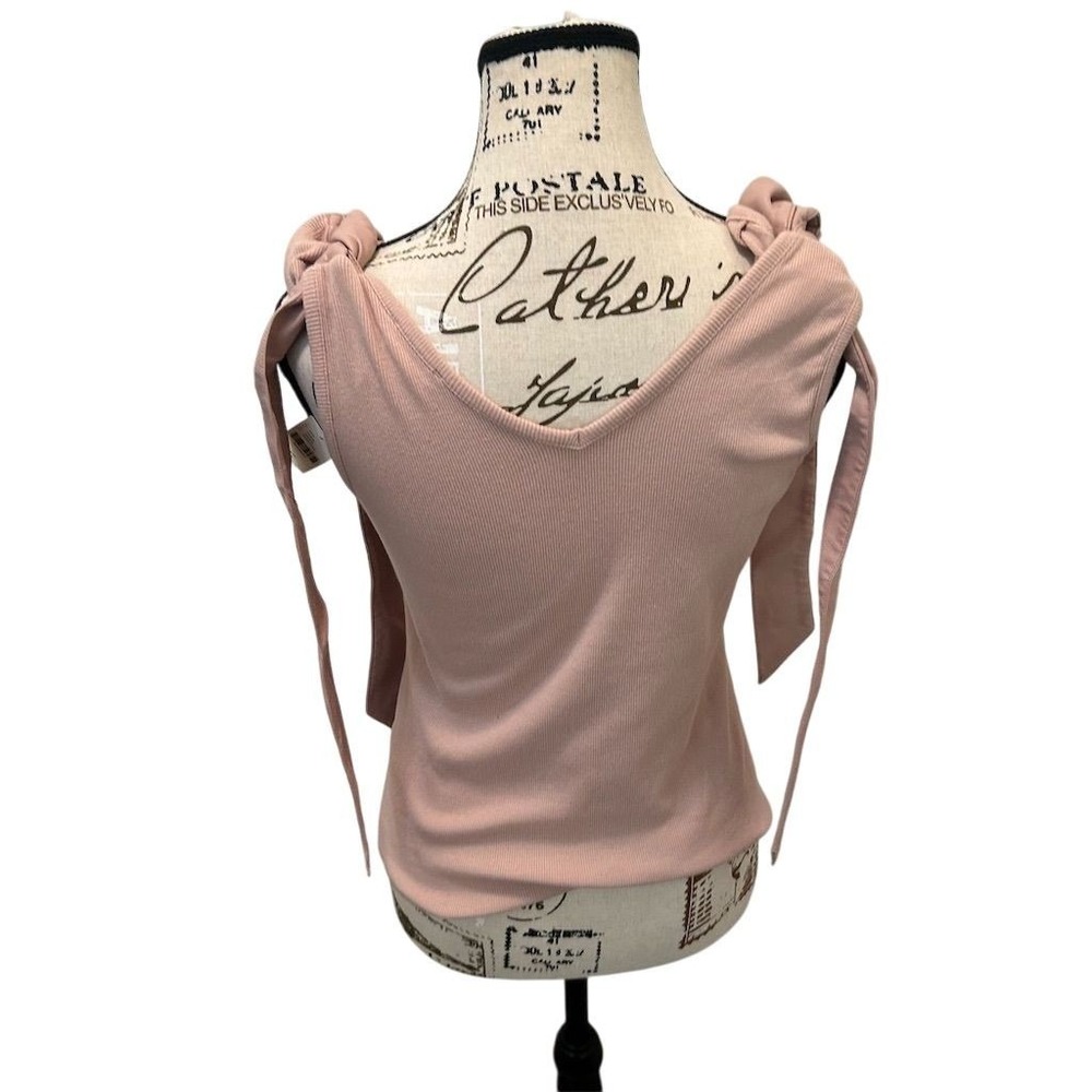 Maeve Anthropologie Tank Top Womens M Rose Pink Ribbed Tie Shoulder V-Neck NWT - Picture 3 of 12